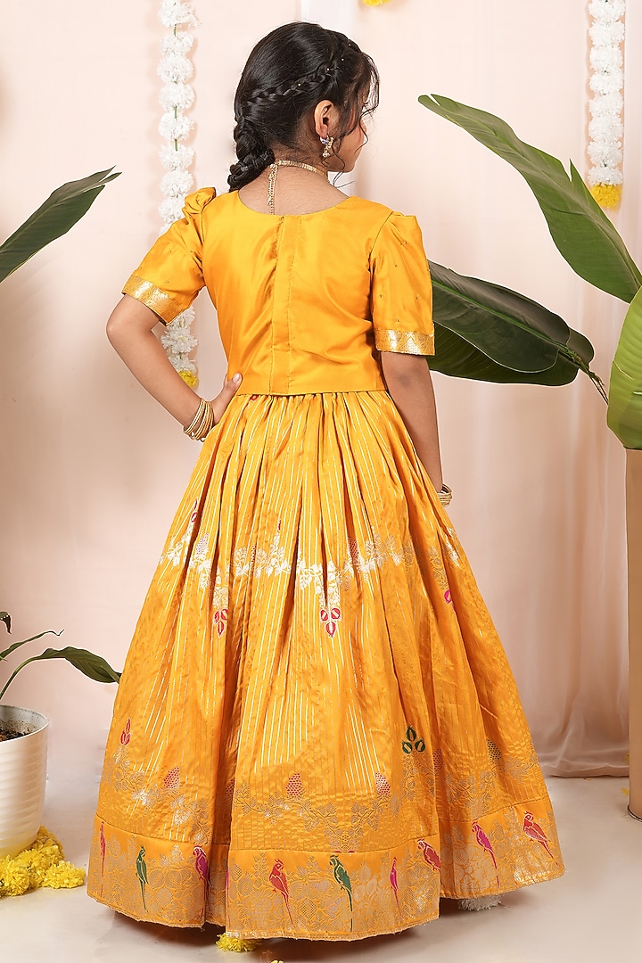 Yellow Semi Silk Floral Skirt Set For Girls by Hooray at Pernia's Pop Up Shop