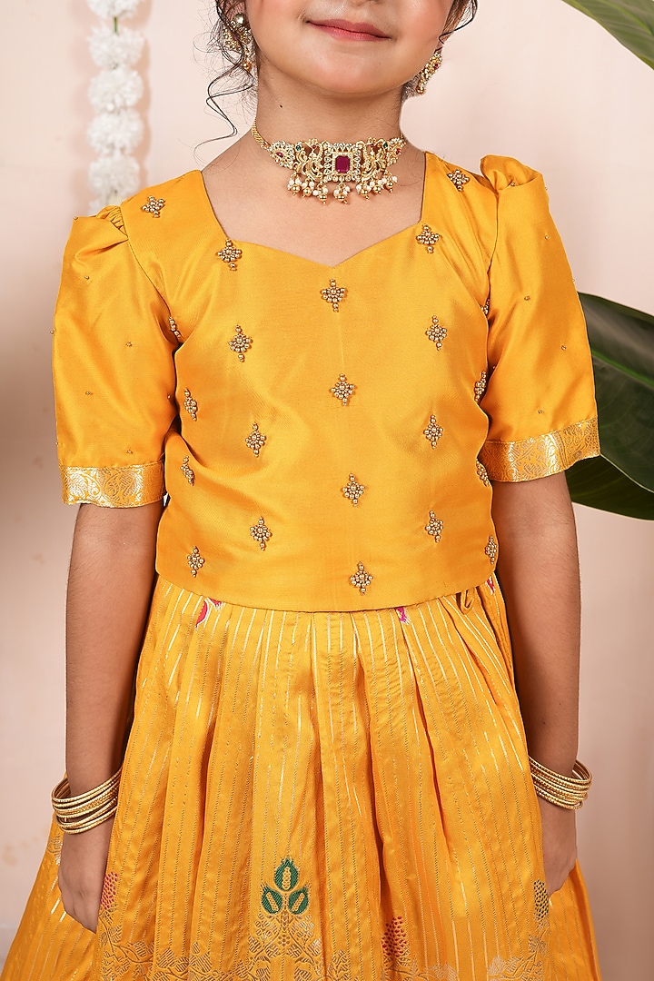 Yellow Semi Silk Floral Skirt Set For Girls by Hooray at Pernia's Pop Up Shop