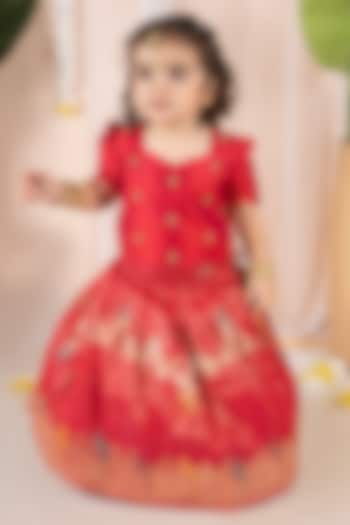 Pink Semi Silk Floral Skirt Set For Girls by Hooray at Pernia's Pop Up Shop