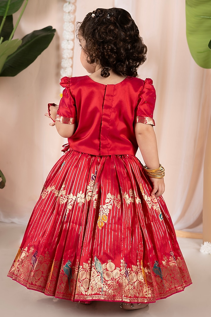 Pink Semi Silk Floral Skirt Set For Girls by Hooray at Pernia's Pop Up Shop
