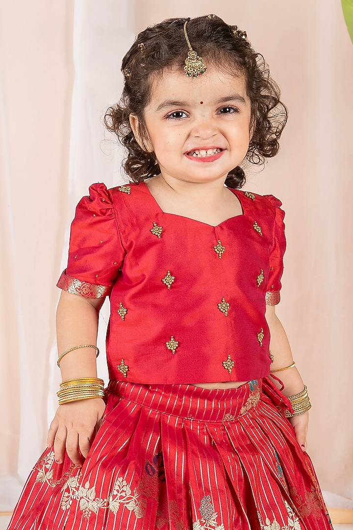 Pink Semi Silk Floral Skirt Set For Girls by Hooray at Pernia's Pop Up Shop