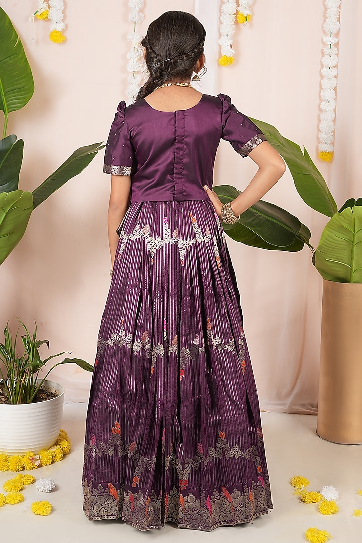 Purple Semi Silk Floral Skirt Set For Girls by Hooray at Pernia's Pop Up Shop