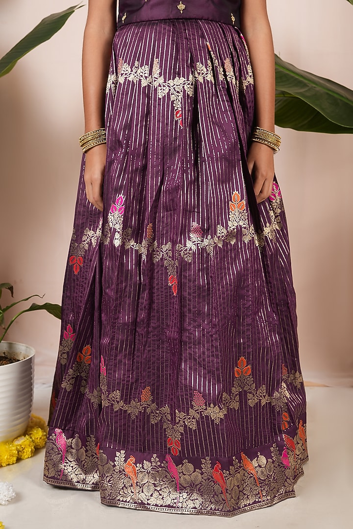 Purple Semi Silk Floral Skirt Set For Girls by Hooray at Pernia's Pop Up Shop