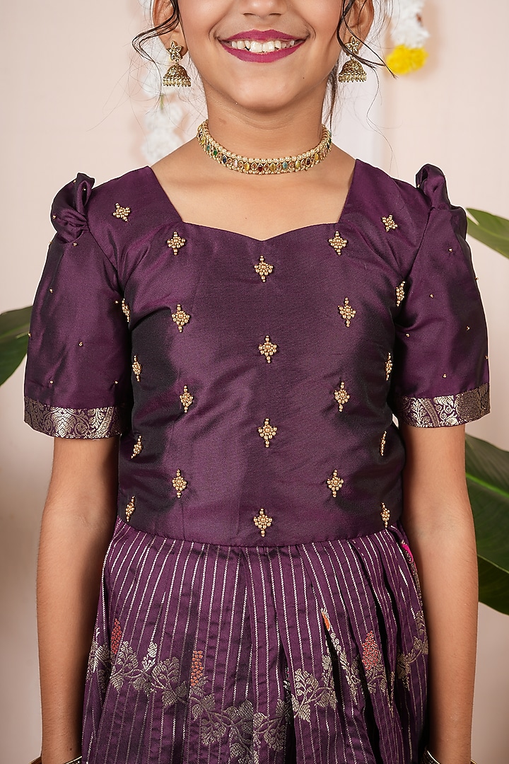 Purple Semi Silk Floral Skirt Set For Girls by Hooray at Pernia's Pop Up Shop