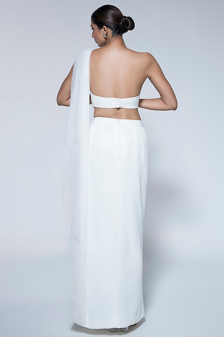 Ivory Banana Crepe Pre-Stitched Draped Wedding Saree by House of R at Pernia's Pop Up Shop