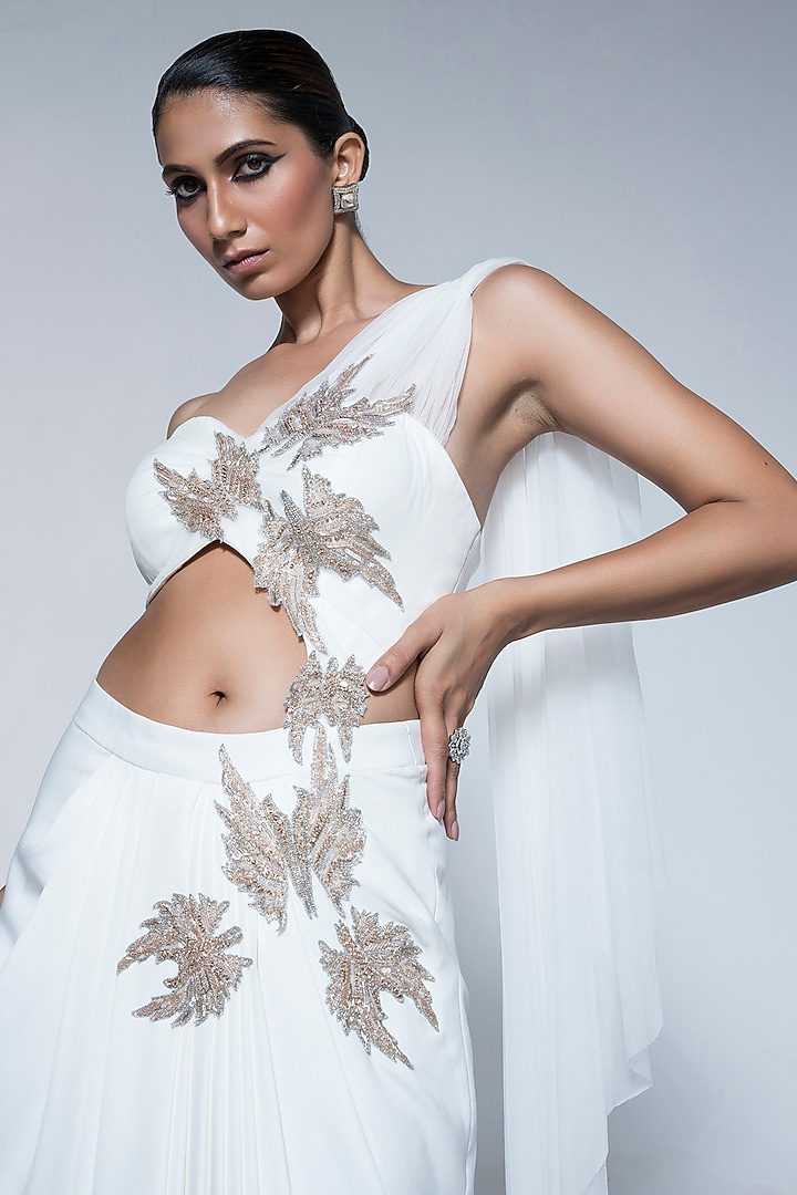 Ivory Banana Crepe Pre-Stitched Draped Wedding Saree by House of R at Pernia's Pop Up Shop