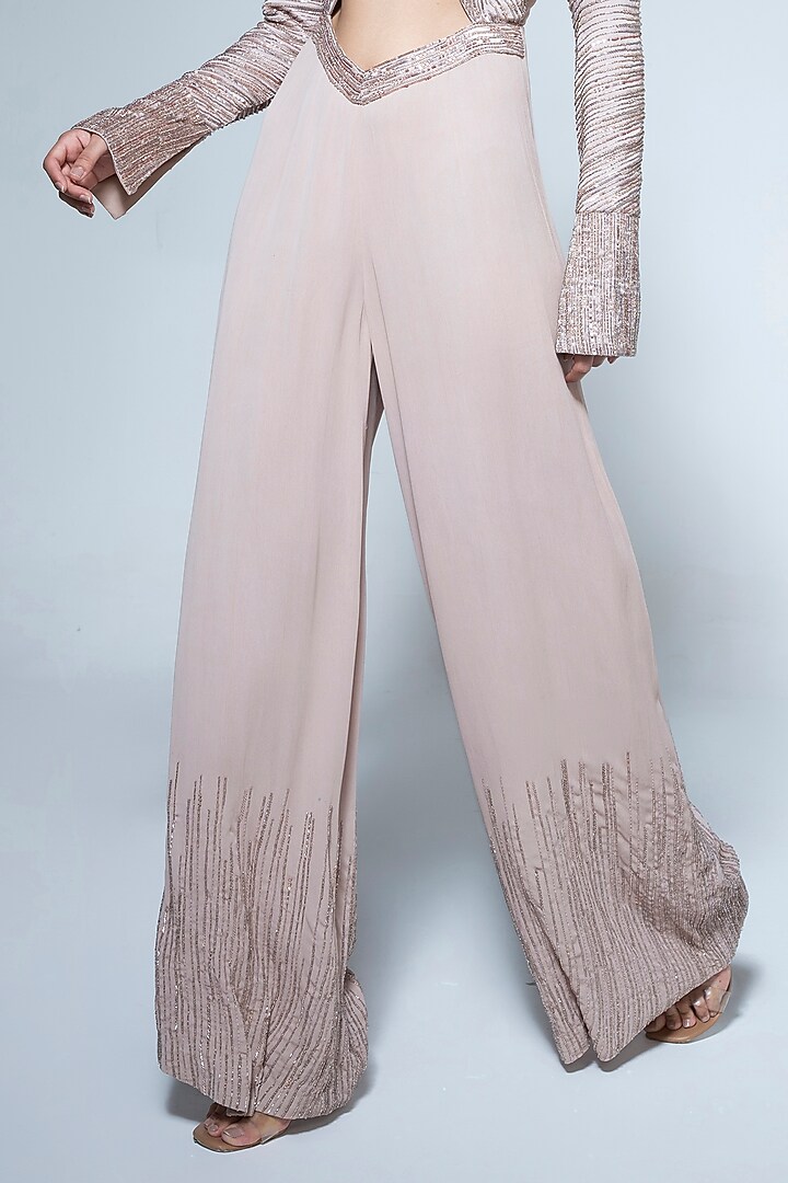 Champagne Double Georgette Cutdana & Sequins Embellished Jumpsuit by House of R at Pernia's Pop Up Shop