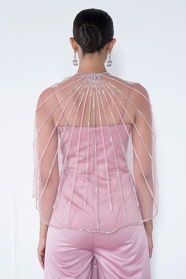 Peach Pink Dutch Satin Cutdana Embellished Jumpsuit With Cape by House of R at Pernia's Pop Up Shop
