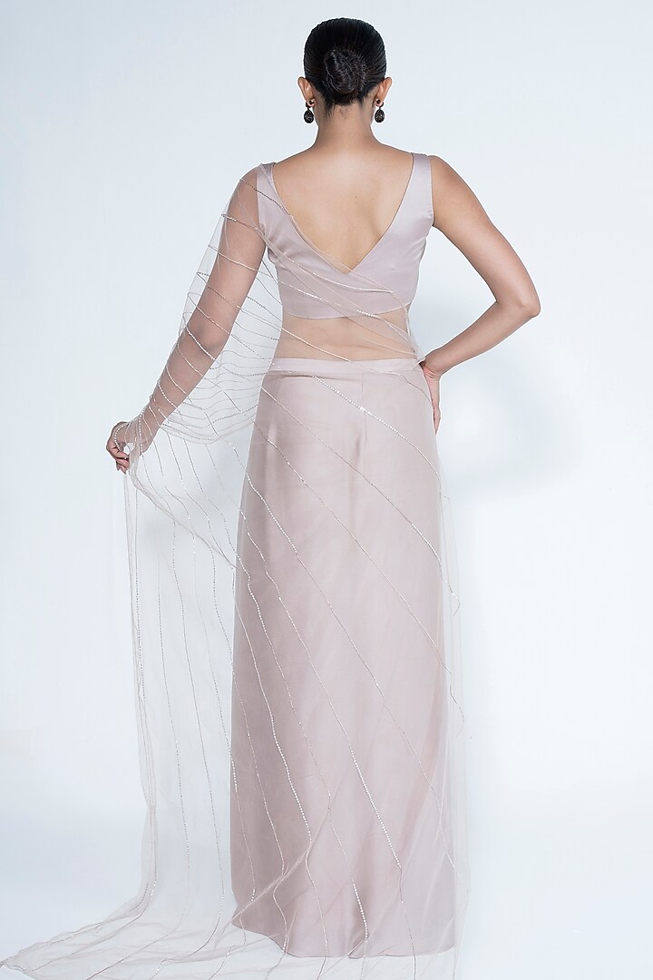 Champagne Satin Chiffon Pre-Stitched Draped Wedding Saree Set by House of R at Pernia's Pop Up Shop