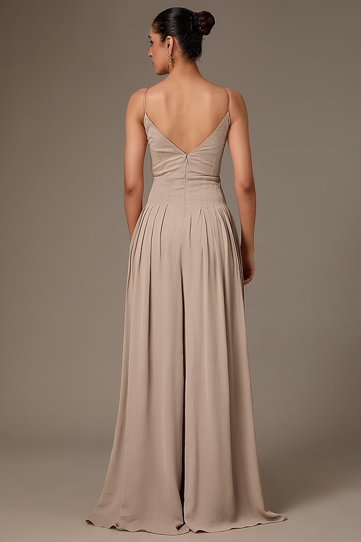 Champagne Double Georgette Cutdana Embellished Jumpsuit With Cape by House of R at Pernia's Pop Up Shop