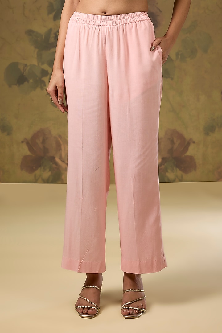 Peach Modal Satin Hand & Machine Embroidered Kaftan Set by The House of Ta-Ya at Pernia's Pop Up Shop