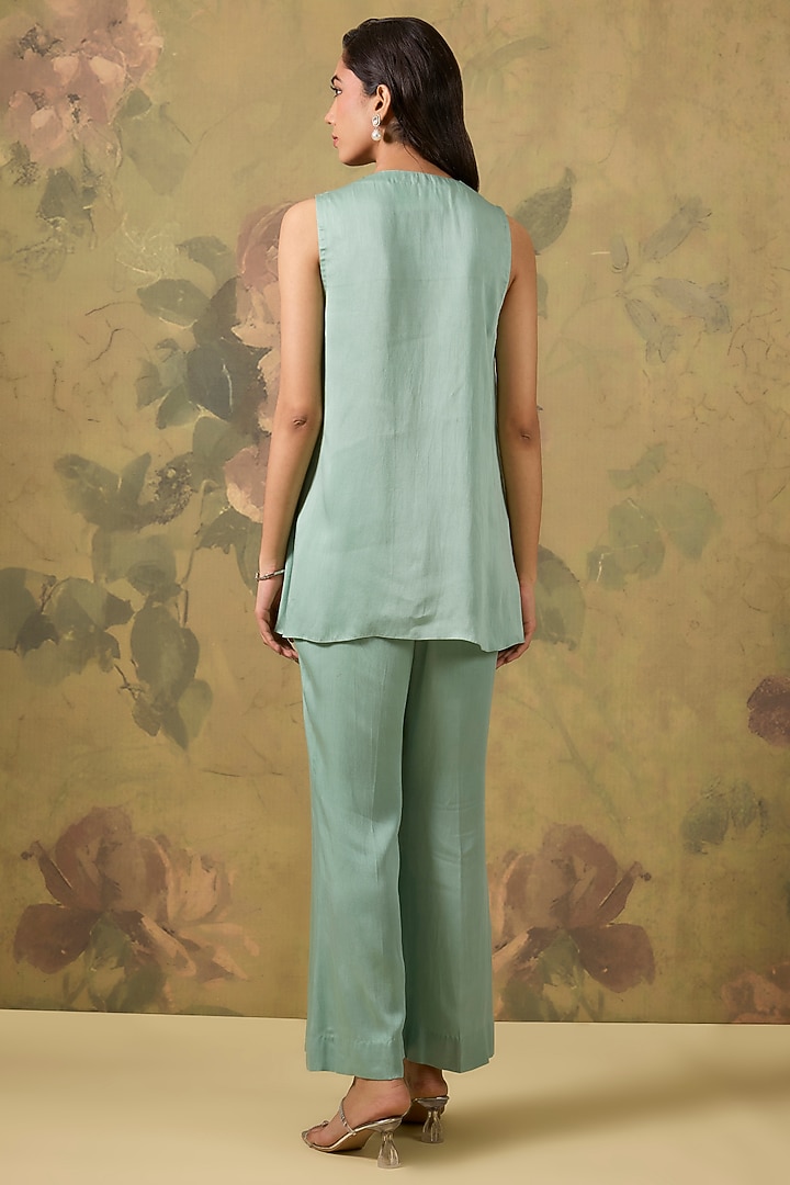 Blue Modal Satin Silver Embroidered Co-Ord Set by The House of Ta-Ya at Pernia's Pop Up Shop