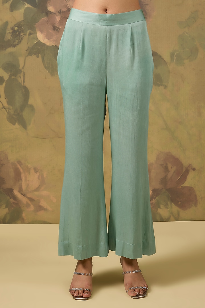 Blue Modal Satin Silver Embroidered Co-Ord Set by The House of Ta-Ya at Pernia's Pop Up Shop