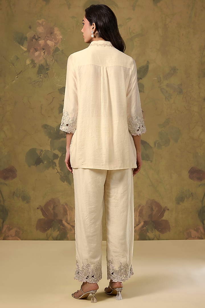 White Chanderi Cutwork Embroidered Co-Ord Set by The House of Ta-Ya at Pernia's Pop Up Shop