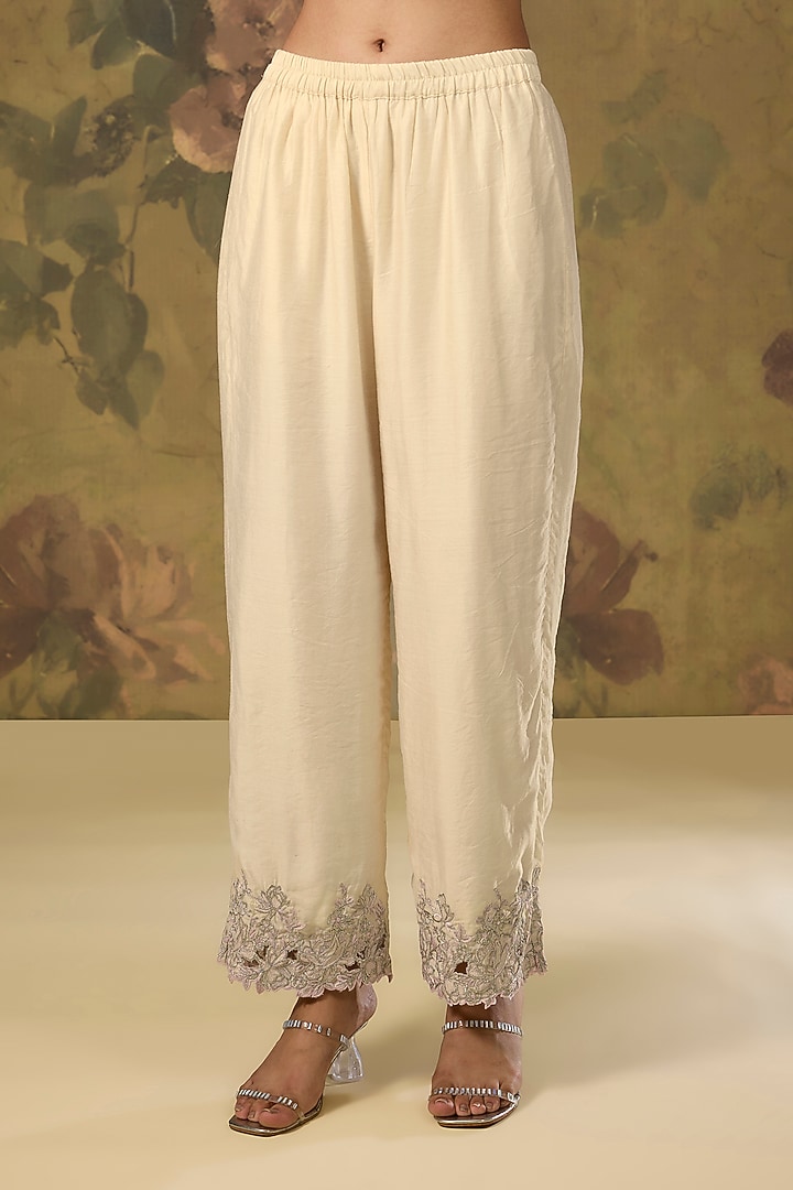 White Chanderi Cutwork Embroidered Co-Ord Set by The House of Ta-Ya at Pernia's Pop Up Shop