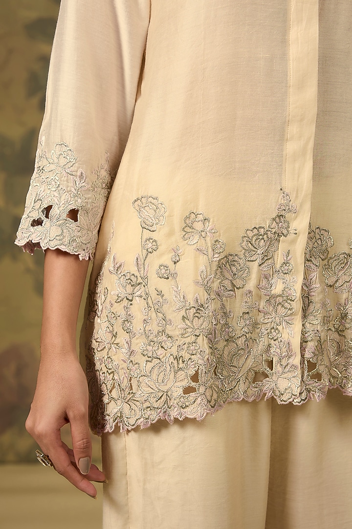 White Chanderi Cutwork Embroidered Co-Ord Set by The House of Ta-Ya at Pernia's Pop Up Shop
