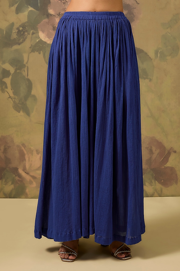 Royal Blue Modal Satin Zari Embroidered Kurta Set by The House of Ta-Ya at Pernia's Pop Up Shop