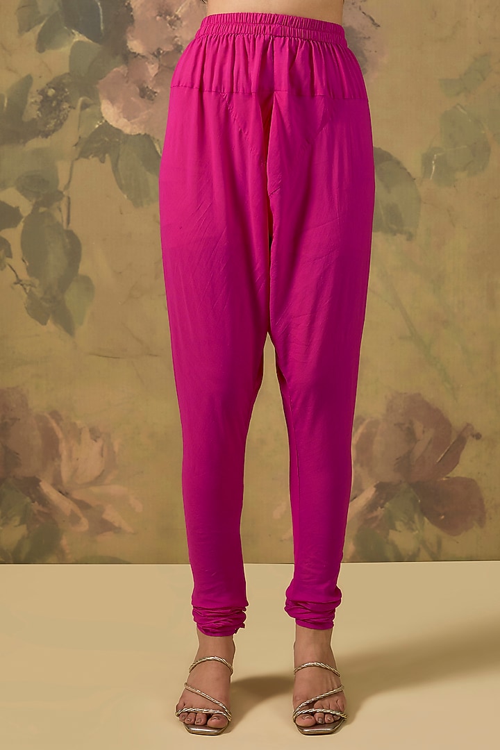 Fuchsia Pink Cotton Floral Hand Embroidered Party Wear Anarkali Set by The House of Ta-Ya at Pernia's Pop Up Shop