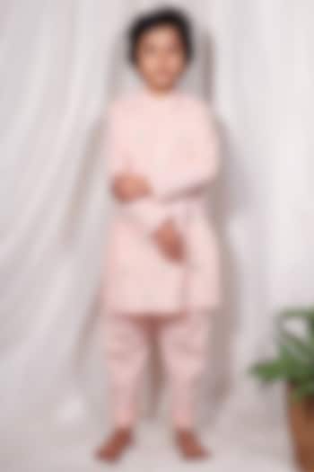 Peach Embroidered Textured Kurta Set For Boys by House of Taya