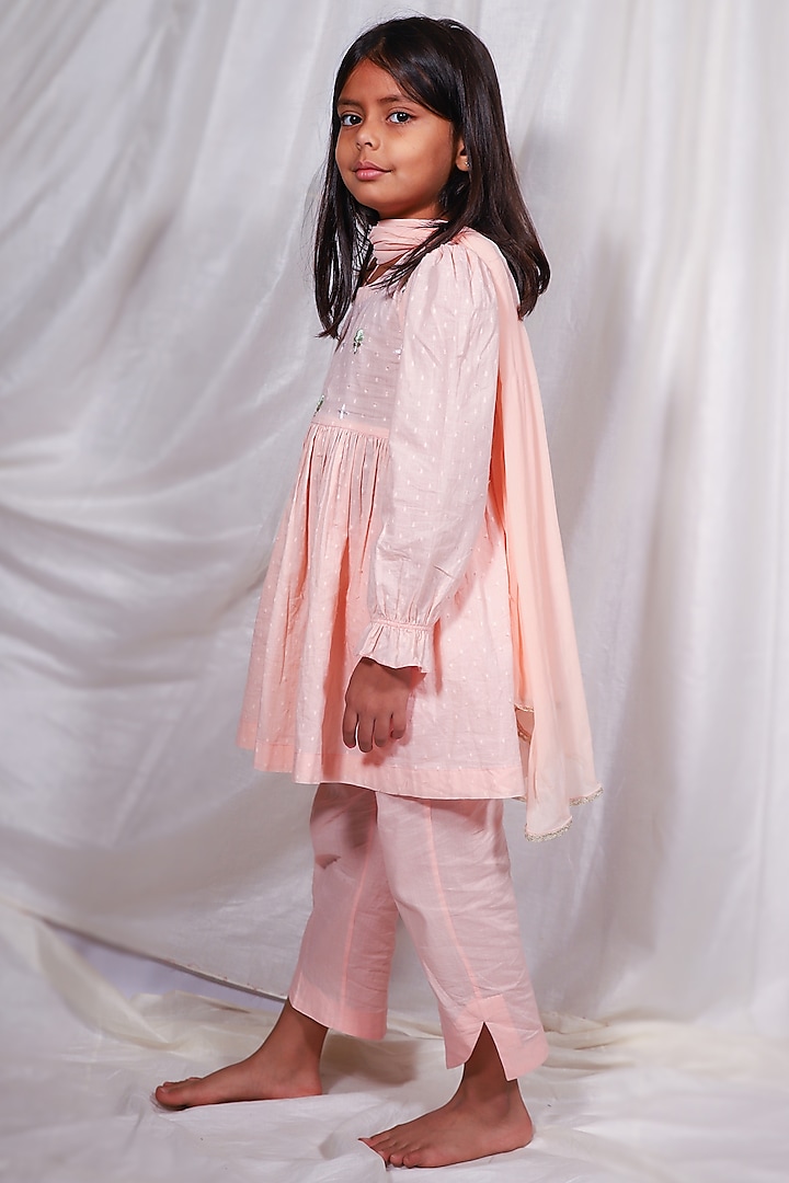 Peach Embroidered Kurta Set For Girls by House of Taya