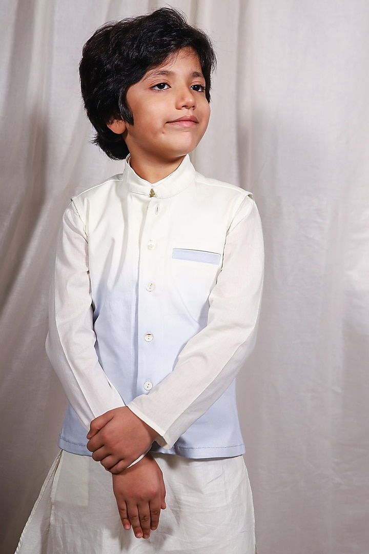 White Kurta Set With Nehru Jacket For Boys by House of Taya at Pernia's Pop Up Shop