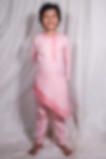 Blush Pink Asymmetrical Kurta Set For Boys by House of Taya