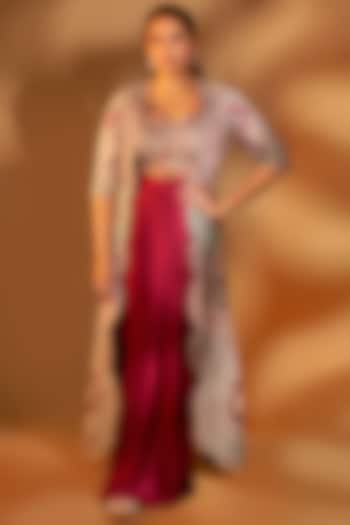 Sangria Plum Mulberry Silk Zardosi Embroidered Jacket Set by Osaa By Adarsh at Pernia's Pop Up Shop
