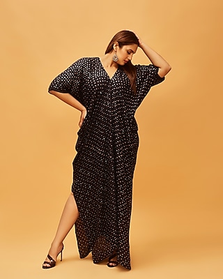Black Silk Kaftan With Potli by Pink City By Sarika