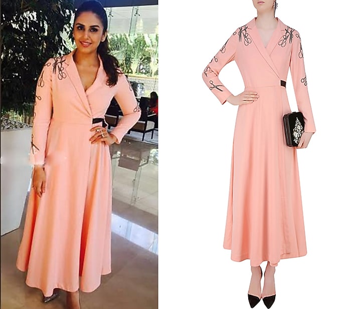 Peach embroidered scissors motifs overlapped dress available only at Pernia's Pop Up Shop.