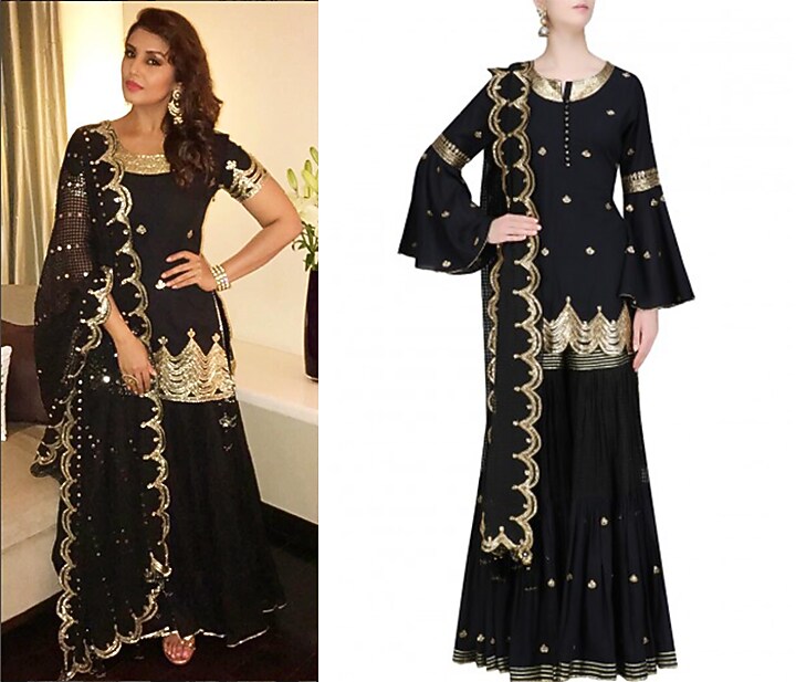 Black gota patti work kurta and sharara set available only at Pernia's Pop Up Shop.