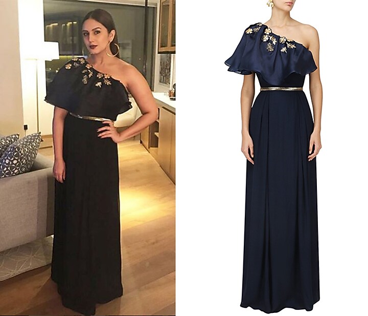 Midnight blue bugs embroidered cape gown available only at Pernia's Pop Up Shop.
