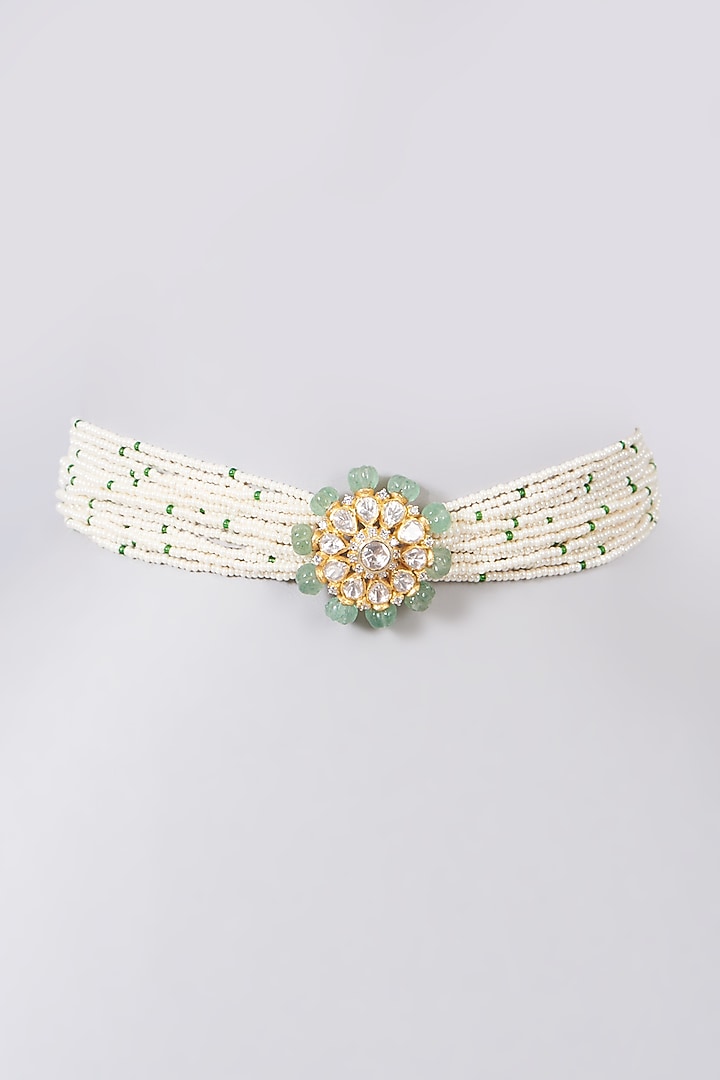 Gold Finish Moissanite Polki Choker Necklace In Sterling Silver by Hunar at Pernia's Pop Up Shop