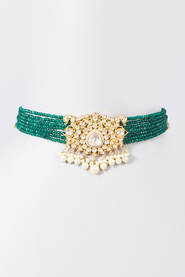 Gold Finish Moissanite Polki Choker Necklace In Sterling Silver by Hunar at Pernia's Pop Up Shop