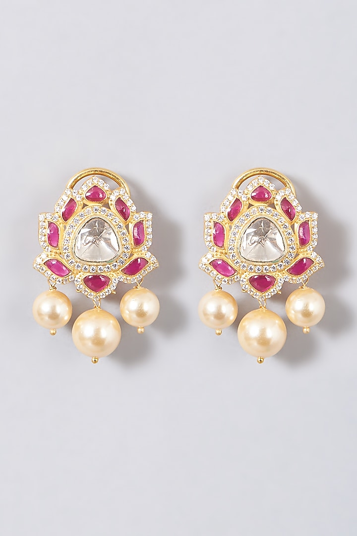 Gold Finish Pearl Stud Earrings In Sterling Silver by Hunar at Pernia's Pop Up Shop