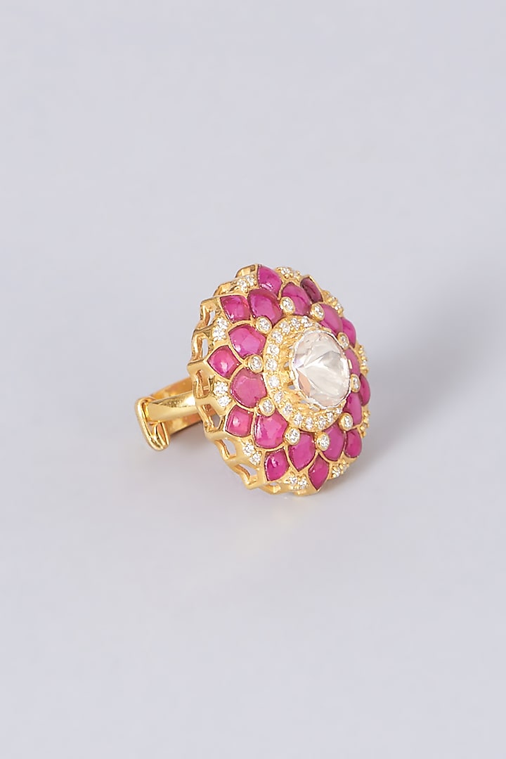 Gold Finish Moissanite Polki Ring In Sterling Silver by Hunar at Pernia's Pop Up Shop