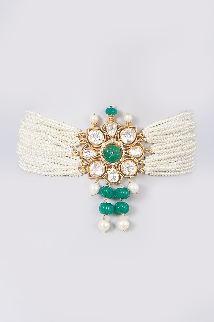 Gold Finish Pearl Choker Necklace In Sterling Silver by Hunar at Pernia's Pop Up Shop