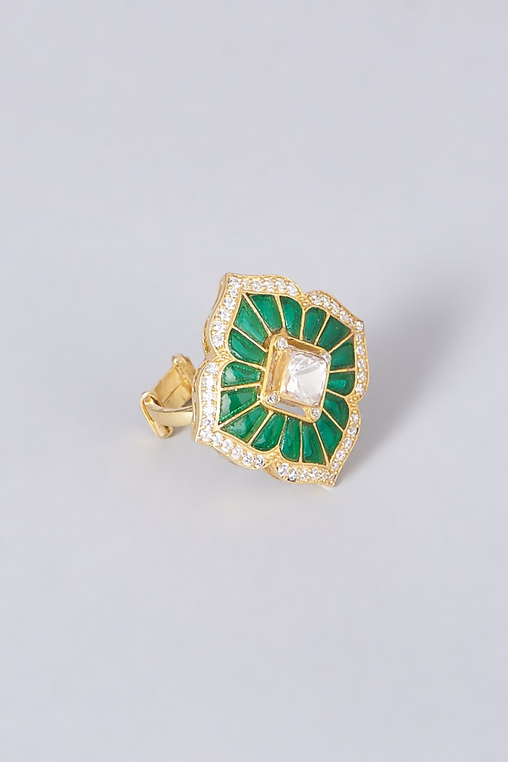 Gold Finish Faux Emerald Ring In Sterling Silver by Hunar at Pernia's Pop Up Shop