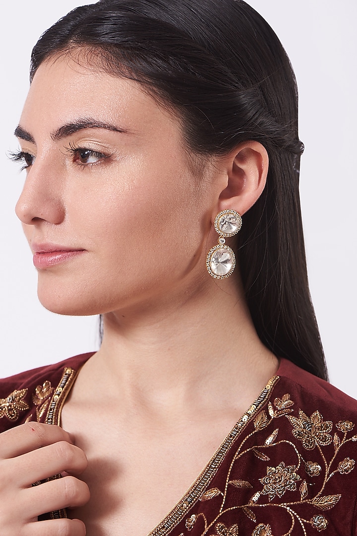Gold Finish Dangler Earrings In Sterling Silver by Hunar