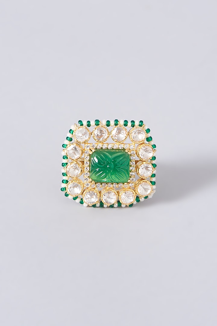 Gold Finish Moissanite Polki Ring In Sterling Silver by Hunar at Pernia's Pop Up Shop