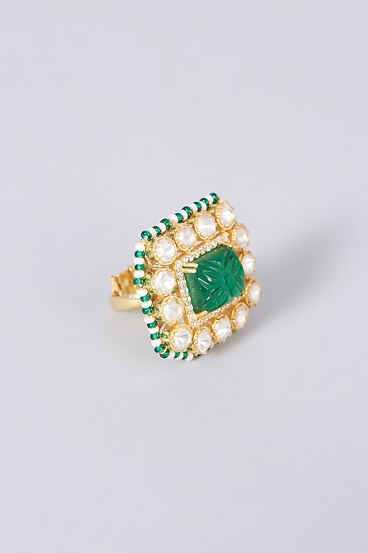 Gold Finish Moissanite Polki Ring In Sterling Silver by Hunar at Pernia's Pop Up Shop