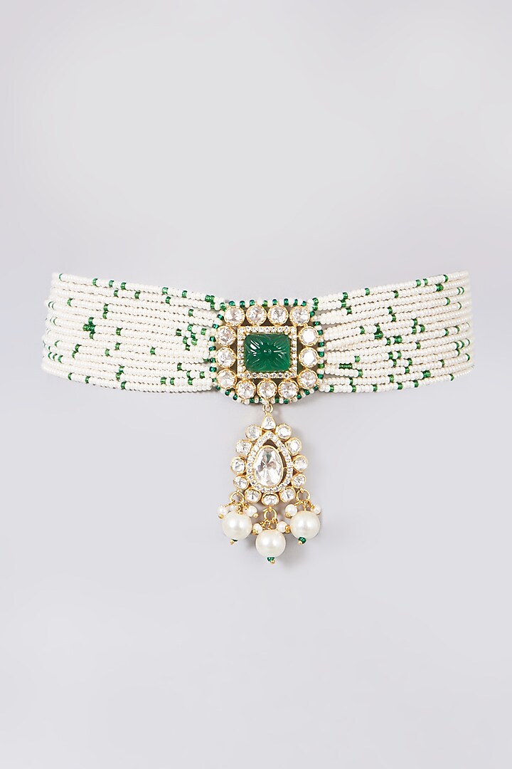 Gold Finish Pearl Choker Necklace In Sterling Silver by Hunar at Pernia's Pop Up Shop