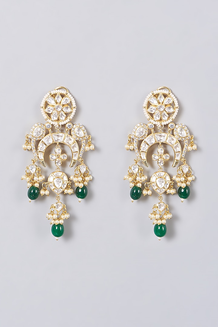 Gold Finish Green Beaded Dangler Earrings In Sterling Silver by Hunar at Pernia's Pop Up Shop