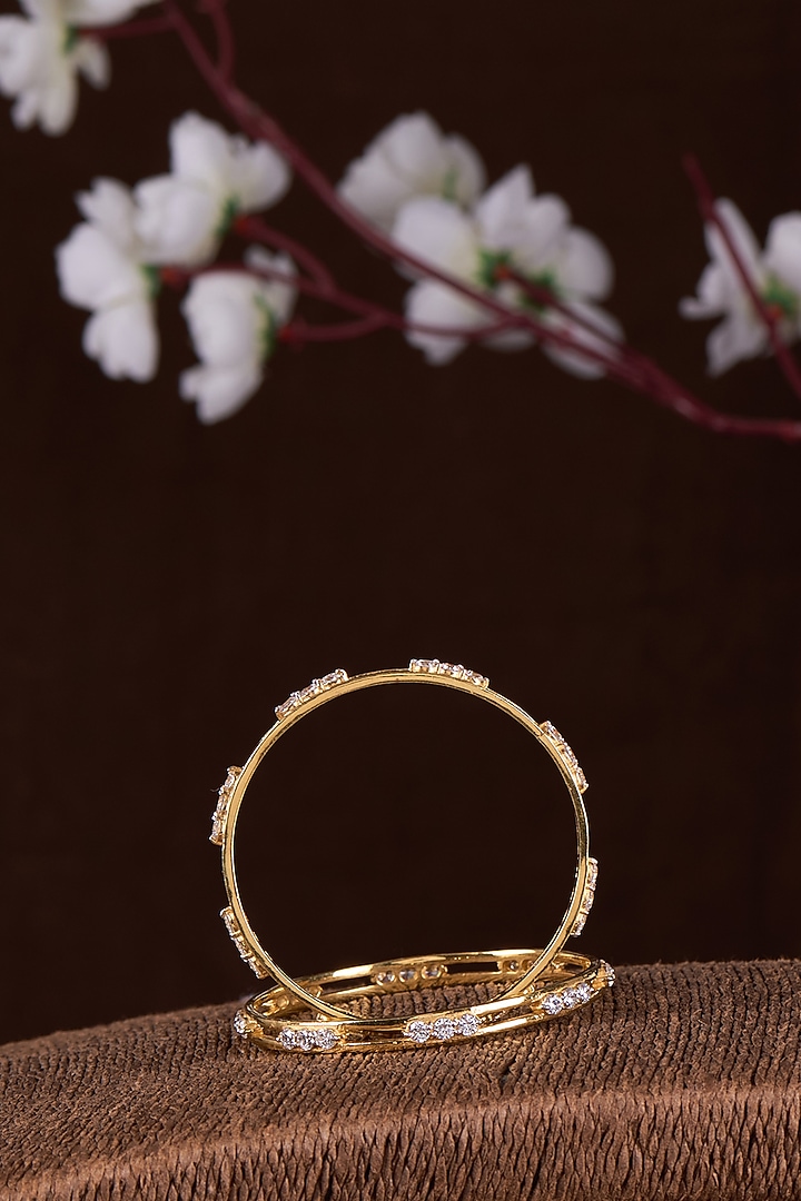 Gold Finish Moissanite Polki Bangles (Set of 2) by Hunar at Pernia's Pop Up Shop