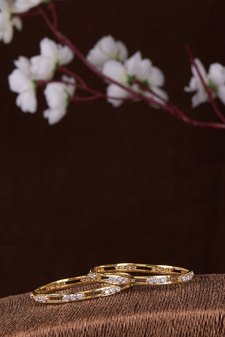 Gold Finish Moissanite Polki Bangles (Set of 2) by Hunar at Pernia's Pop Up Shop
