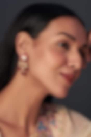 Gold Finish Moissanite & Ruby Synthetic Stones Dangler Earrings In Sterling Silver by Hunar at Pernia's Pop Up Shop