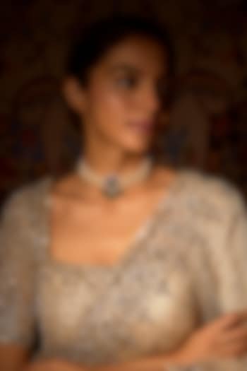 Gold Finish Faux Emeralds & Ruby Necklace In Sterling Silver by Hunar at Pernia's Pop Up Shop