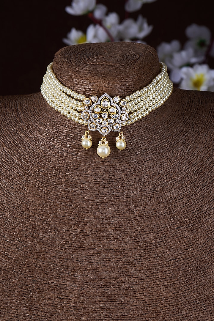 Gold Finish Moissanite Polki Choker Necklace In Sterling Silver by Hunar at Pernia's Pop Up Shop