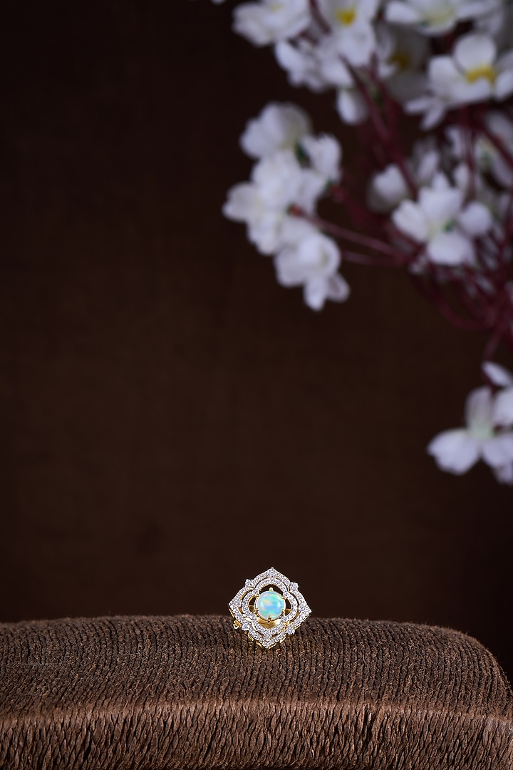Gold Finish Moissanite Polki & Green Stone Ring In Sterling Silver by Hunar at Pernia's Pop Up Shop