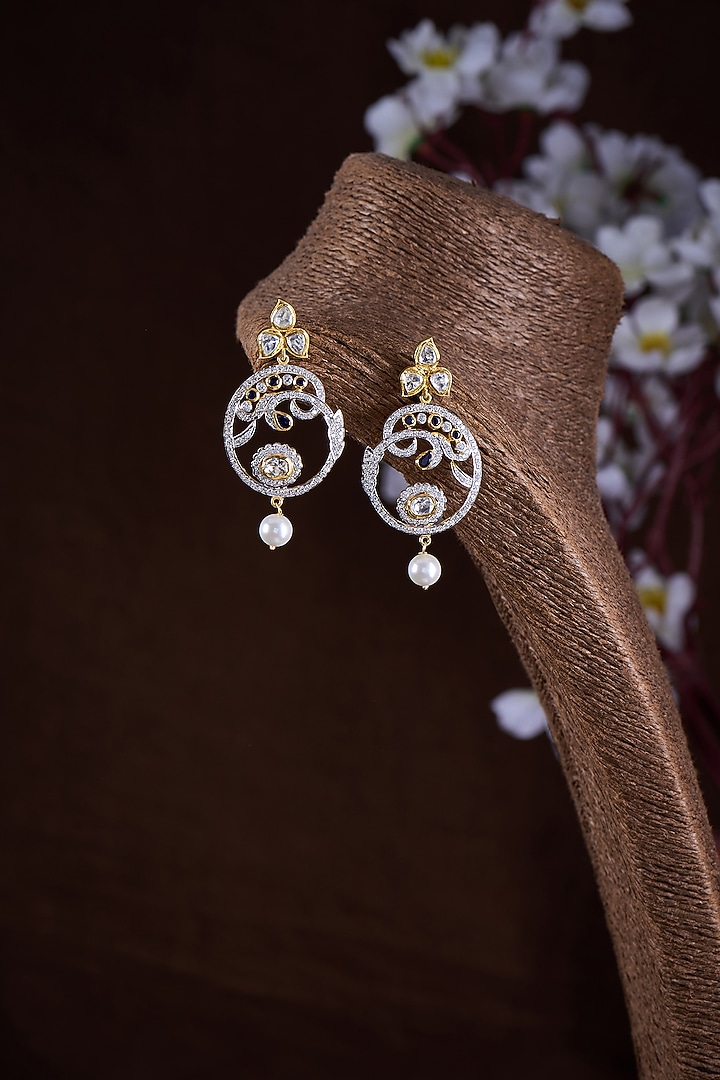 Gold Finish Moissanite Polki Dangler Earrings In Sterling Silver by Hunar at Pernia's Pop Up Shop