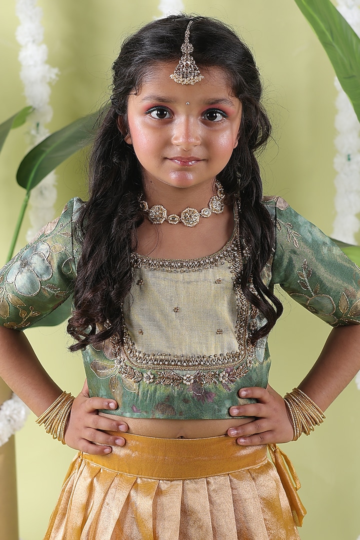 Yellow Tissue Pleated Lehenga Set For Girls by Hooray at Pernia's Pop Up Shop